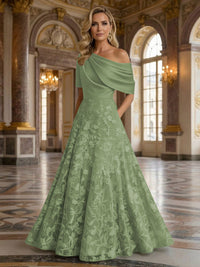 A-Line Floor Length One Shoulder Long Mother of the Bride Dresses with Lace