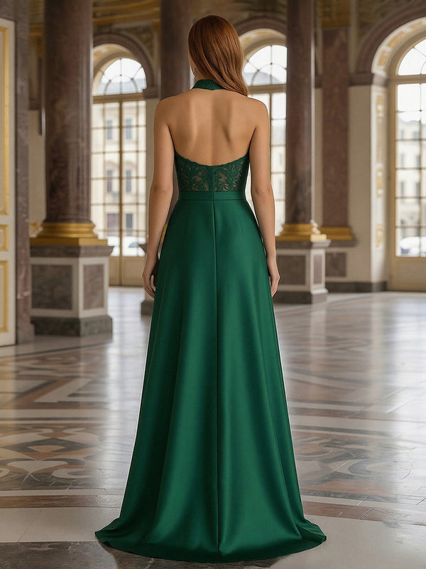 Sheath Floor Length Halter Lace Elegant Mother of the Bride Dresses with Jacquard