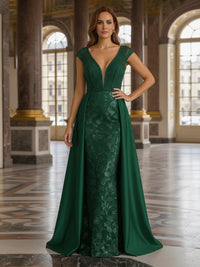 Sheath V Neck Beaded Floor Length Mother of the Bride Dresses with Jacquard