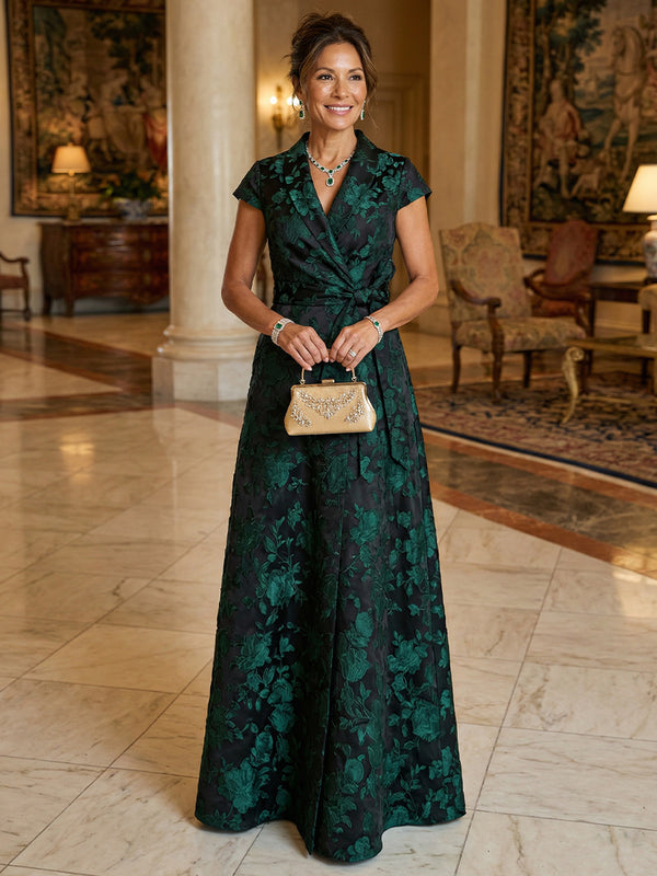 Emerald Floral Jacquard Mother of the Bride Dress 2026 Surplice V Neck Floor Length Formal Wedding Guest Evening Gown Emerald Floral Jacquard Mother of the Bride Dress 2026 Surplice V Neck Floor Length Formal Wedding Guest Evening Gown