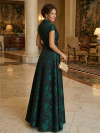 A Line/Princess V Neck Long Jacquard Mother of the Bride Dresses with Bow