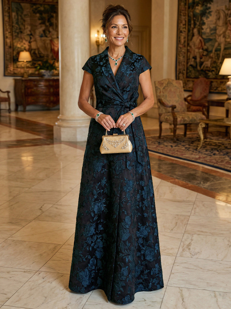 Emerald Floral Jacquard Mother of the Bride Dress 2026 Surplice V Neck Floor Length Formal Wedding Guest Evening Gown Emerald Floral Jacquard Mother of the Bride Dress 2026 Surplice V Neck Floor Length Formal Wedding Guest Evening Gown