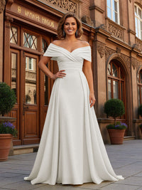 Sheath Off Shoulder Floor Length Simple Ruched Mother of the Bride Dresses