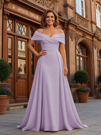 Sheath Off Shoulder Floor Length Simple Ruched Mother of the Bride Dresses