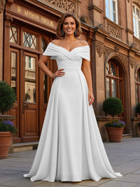 Sheath Off Shoulder Floor Length Simple Ruched Mother of the Bride Dresses