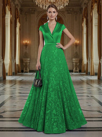 A Line/Princess V Neck Sequined Elegant Mother of the Bride Dresses with Lace Appliques
