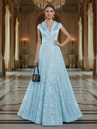 A Line/Princess V Neck Sequined Elegant Mother of the Bride Dresses with Lace Appliques