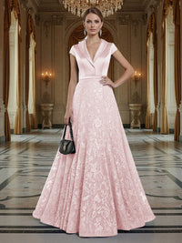 A Line/Princess V Neck Sequined Elegant Mother of the Bride Dresses with Lace Appliques