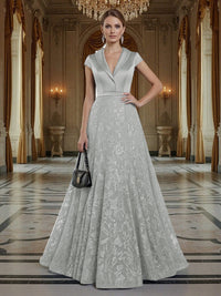 A Line/Princess V Neck Sequined Elegant Mother of the Bride Dresses with Lace Appliques