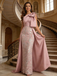Sheath One Shoulder Bow Elegant Mother of the Bride Dresses with Lace Appliques