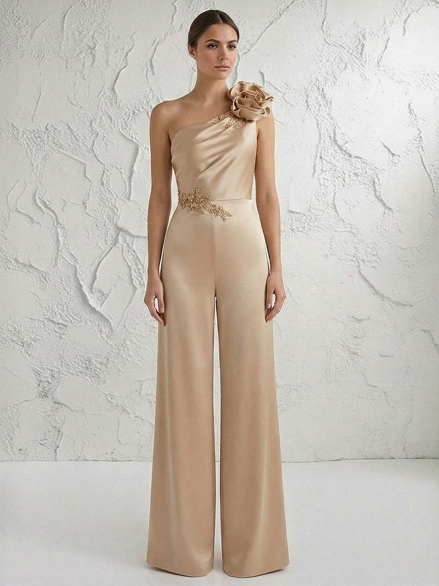 Jumpsuit One Shoulder Elegant Mother of the Bride Dresses with Flower