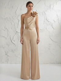 Jumpsuit One Shoulder Elegant Mother of the Bride Dresses with Flower