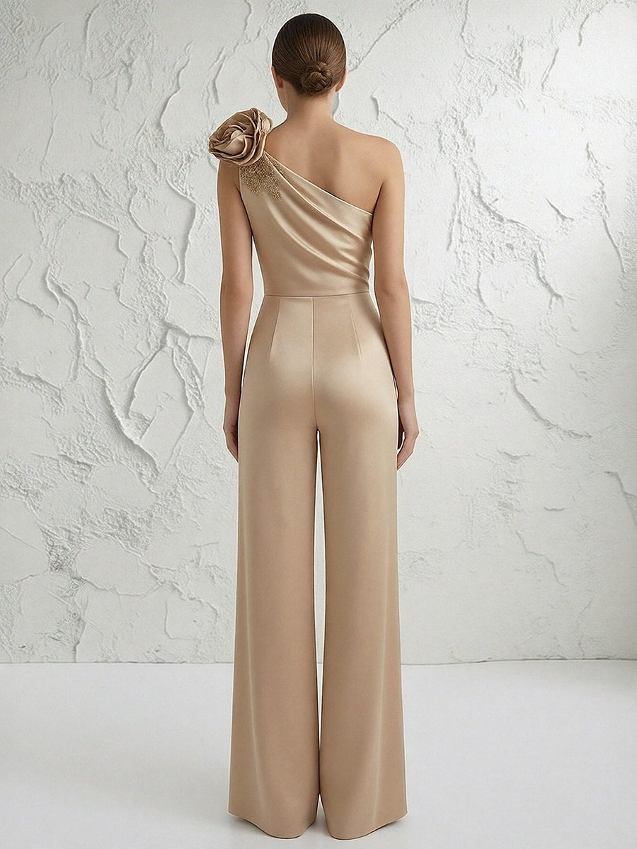Jumpsuit One Shoulder Elegant Mother of the Bride Dresses with Flower