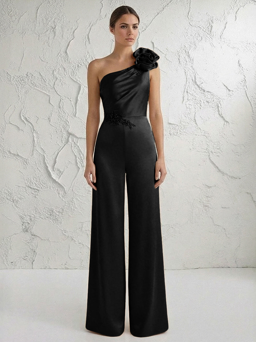 Jumpsuit One Shoulder Elegant Mother of the Bride Dresses with Flower