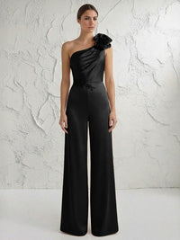 Jumpsuit One Shoulder Elegant Mother of the Bride Dresses with Flower