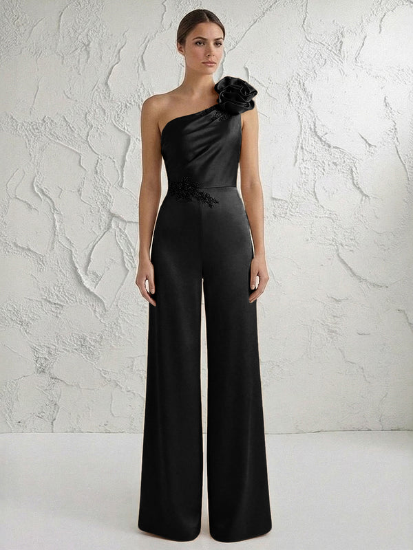 Jumpsuit One Shoulder Elegant Mother of the Bride Dresses with Flower