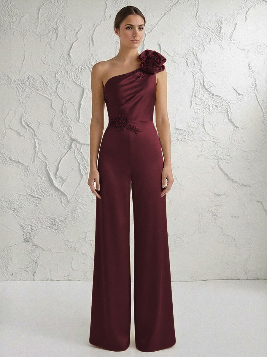 Jumpsuit One Shoulder Elegant Mother of the Bride Dresses with Flower