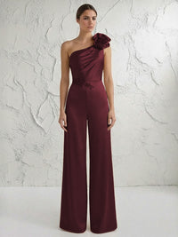 Jumpsuit One Shoulder Elegant Mother of the Bride Dresses with Flower