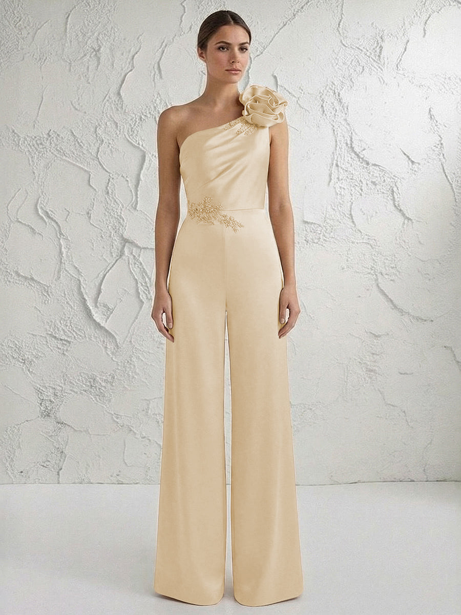 Jumpsuit One Shoulder Elegant Mother of the Bride Dresses with Flower