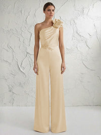 Jumpsuit One Shoulder Elegant Mother of the Bride Dresses with Flower