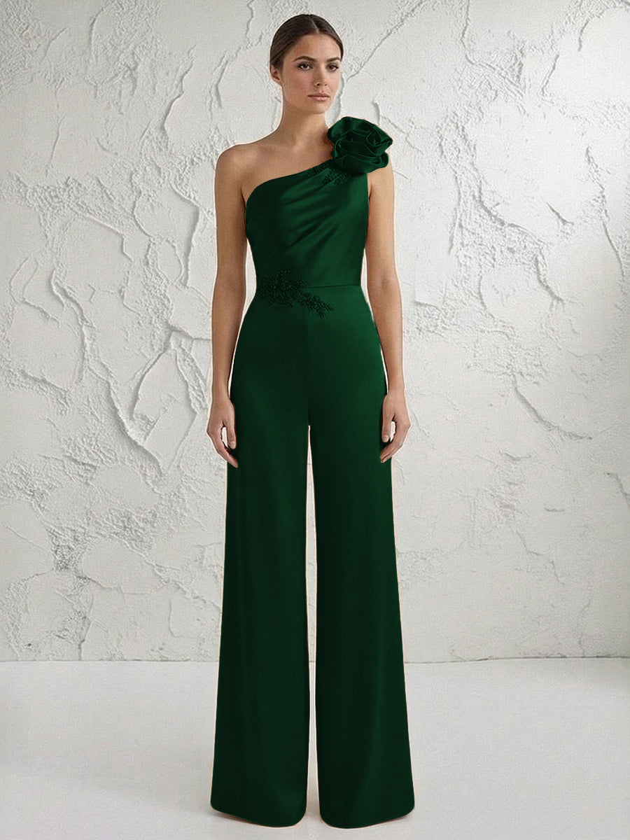 Jumpsuit One Shoulder Elegant Mother of the Bride Dresses with Flower