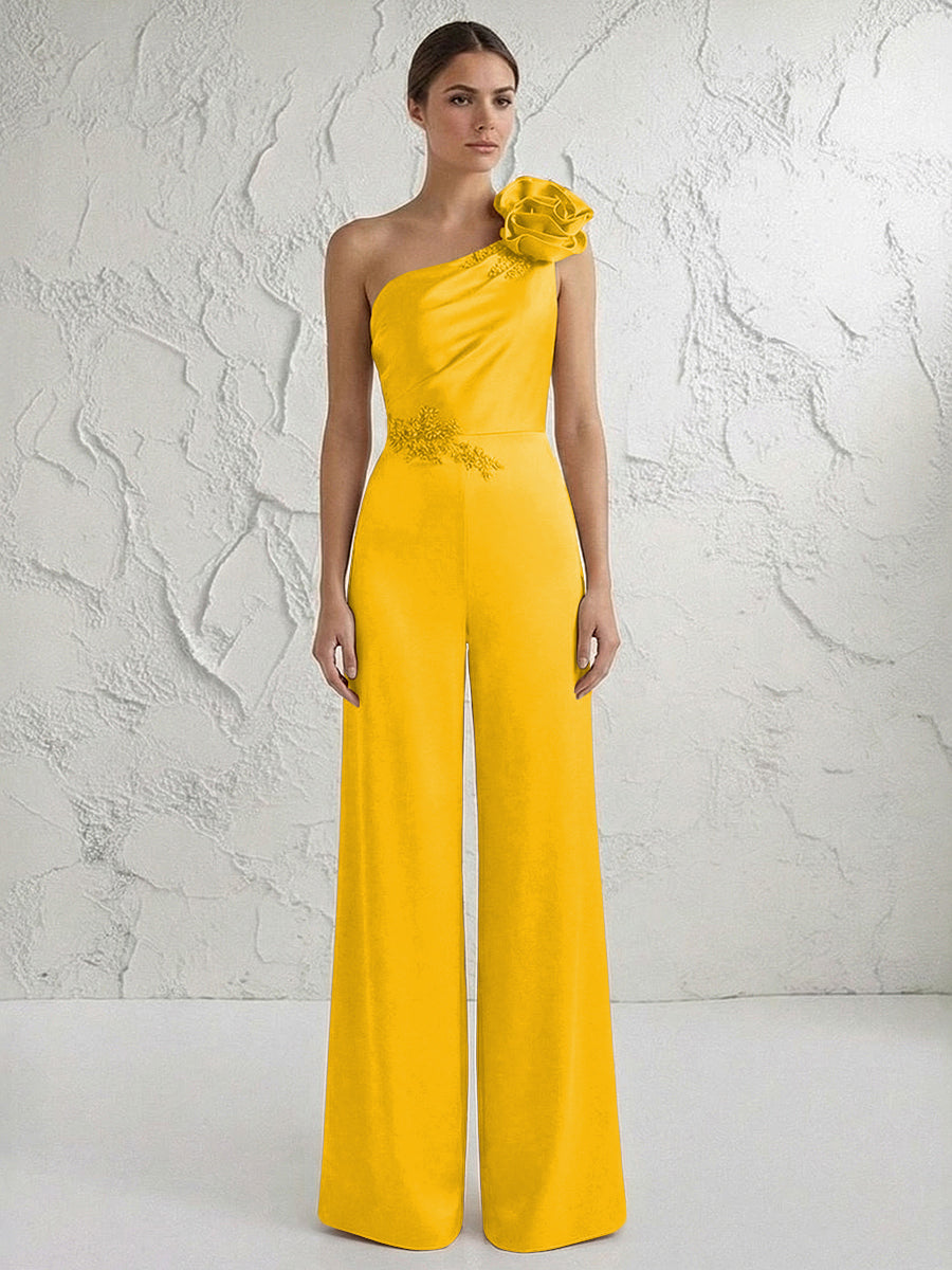 Jumpsuit One Shoulder Elegant Mother of the Bride Dresses with Flower