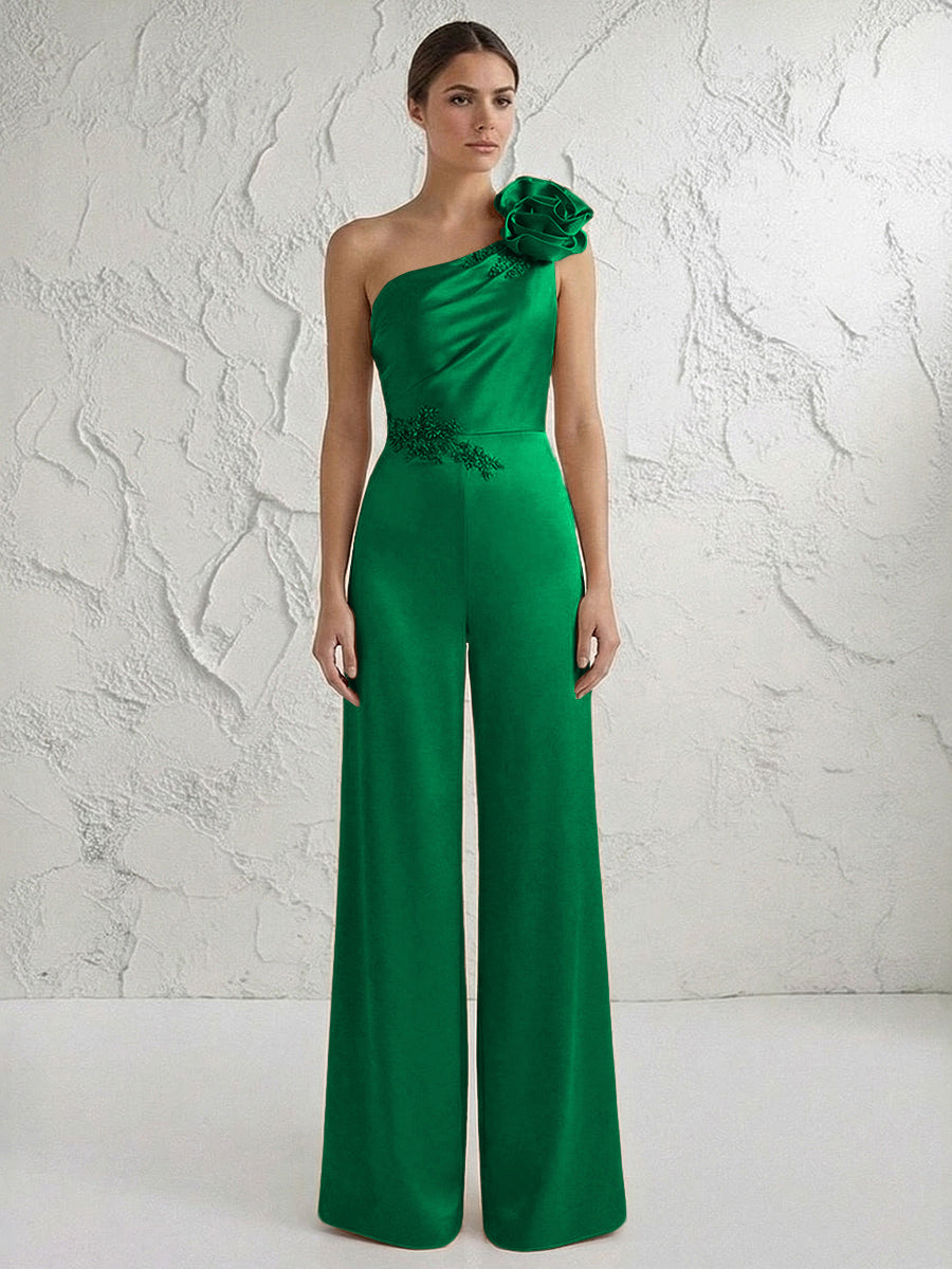 Jumpsuit One Shoulder Elegant Mother of the Bride Dresses with Flower