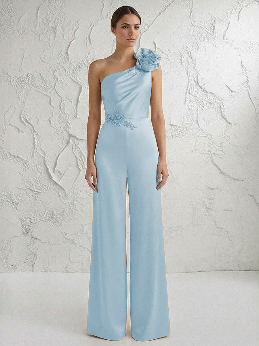 Jumpsuit One Shoulder Elegant Mother of the Bride Dresses with Flower