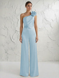 Jumpsuit One Shoulder Elegant Mother of the Bride Dresses with Flower