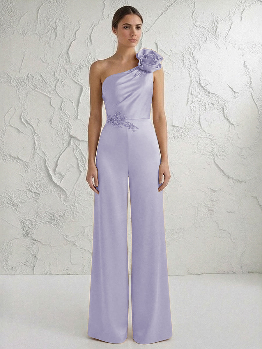 Jumpsuit One Shoulder Elegant Mother of the Bride Dresses with Flower