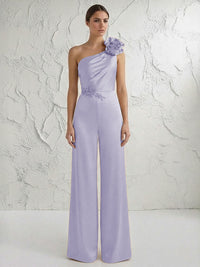 Jumpsuit One Shoulder Elegant Mother of the Bride Dresses with Flower