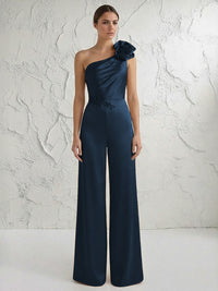 Jumpsuit One Shoulder Elegant Mother of the Bride Dresses with Flower