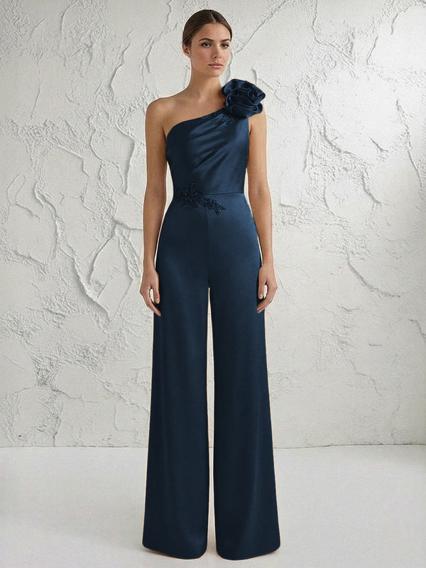 Jumpsuit One Shoulder Elegant Mother of the Bride Dresses with Flower