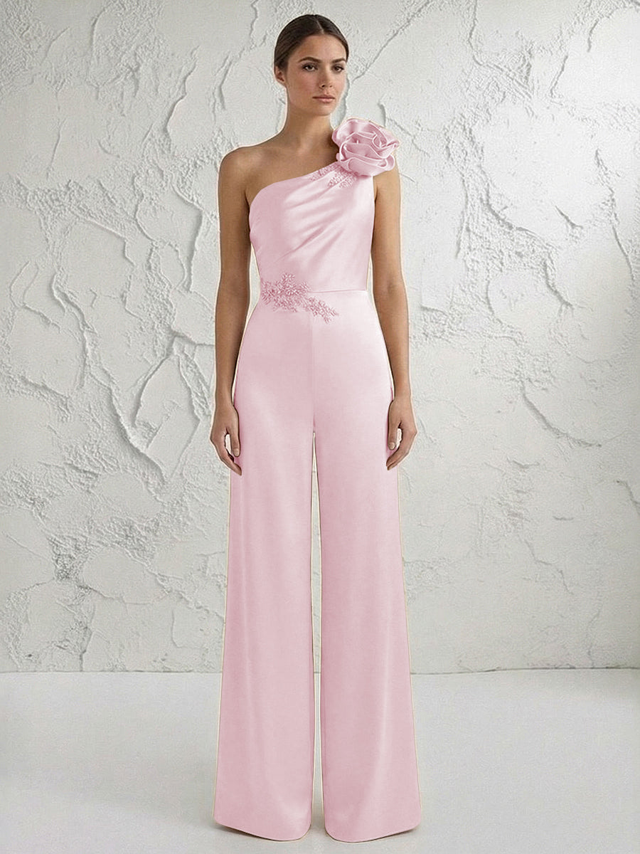 Jumpsuit One Shoulder Elegant Mother of the Bride Dresses with Flower