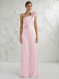 Jumpsuit One Shoulder Elegant Mother of the Bride Dresses with Flower