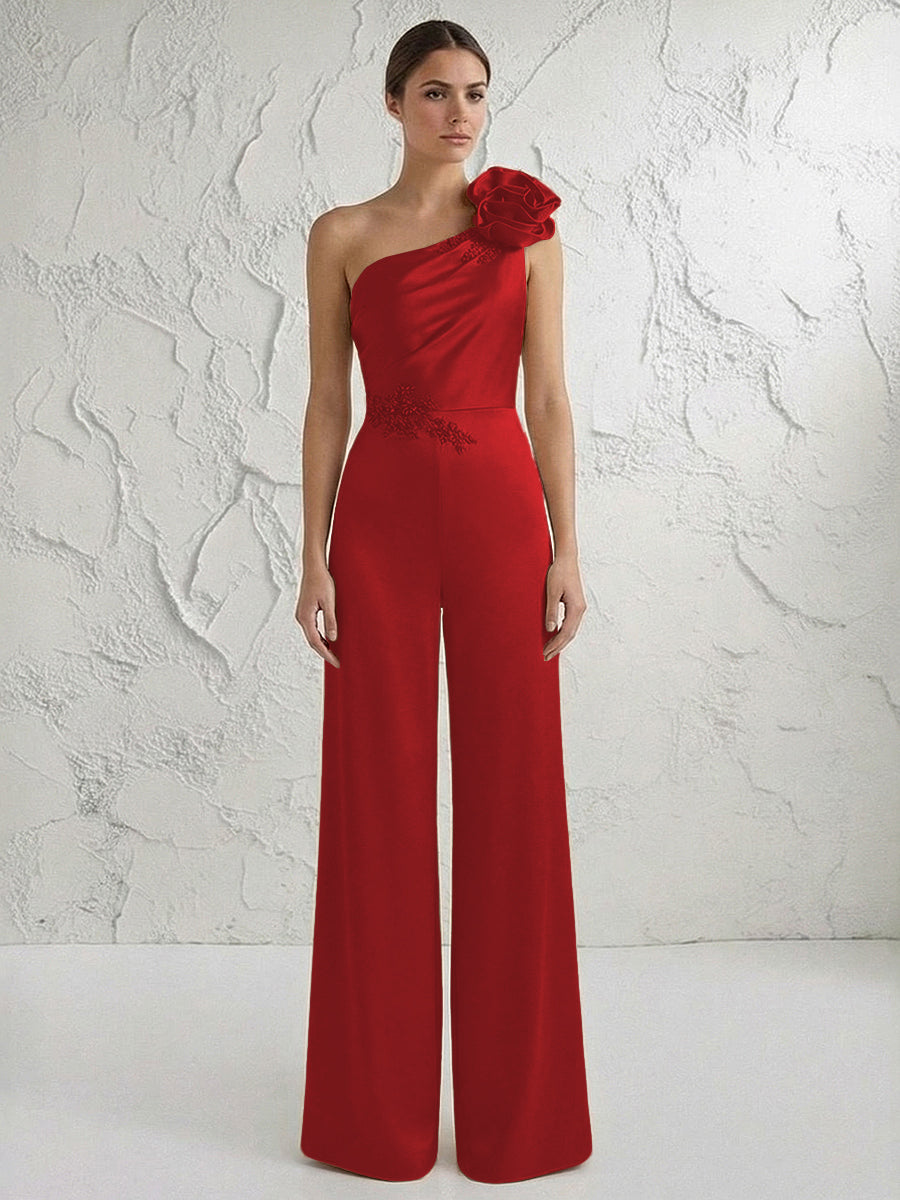 Jumpsuit One Shoulder Elegant Mother of the Bride Dresses with Flower