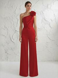 Jumpsuit One Shoulder Elegant Mother of the Bride Dresses with Flower