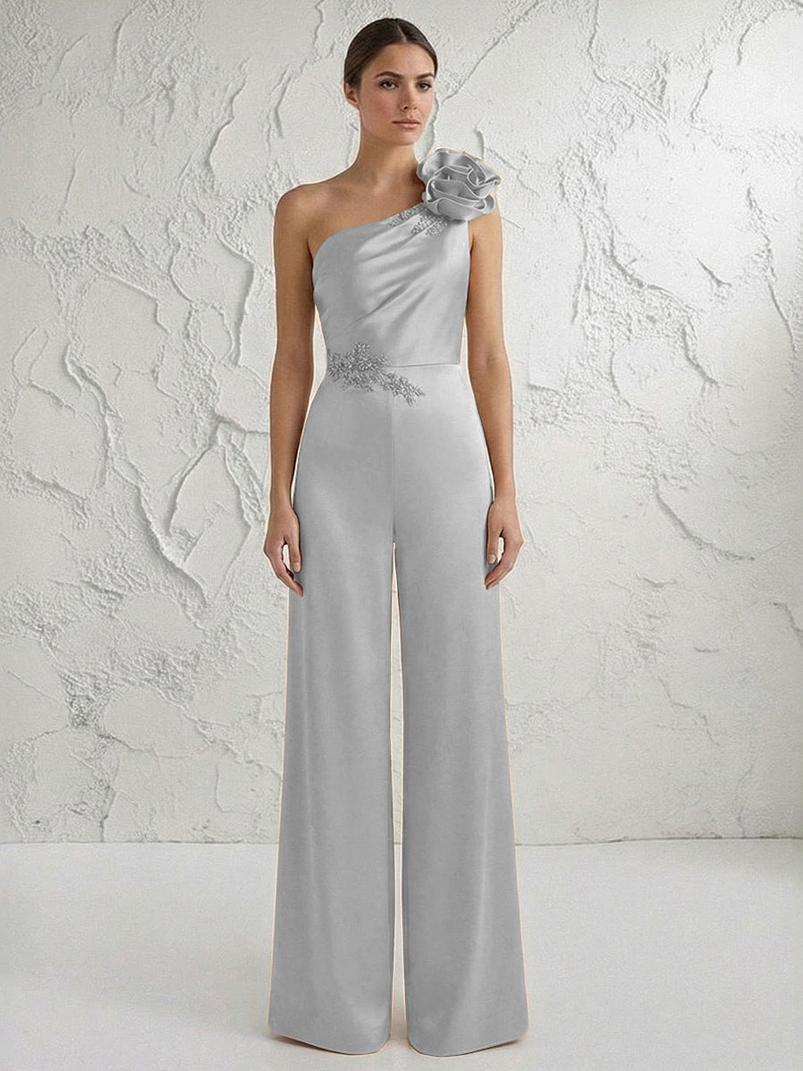 Jumpsuit One Shoulder Elegant Mother of the Bride Dresses with Flower