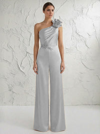 Jumpsuit One Shoulder Elegant Mother of the Bride Dresses with Flower