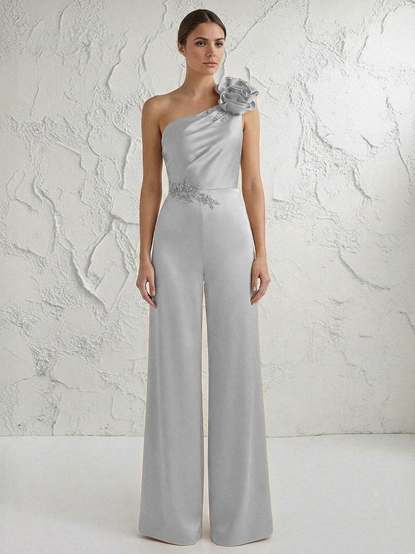 Jumpsuit One Shoulder Elegant Mother of the Bride Dresses with Flower