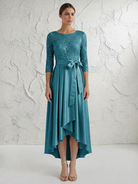 A Line/Princess Round Neck Elegant Mother of the Bride Dresses with Bow