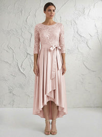 A Line/Princess Round Neck Elegant Mother of the Bride Dresses with Bow
