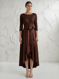 A Line/Princess Round Neck Elegant Mother of the Bride Dresses with Bow