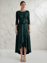 A Line/Princess Round Neck Elegant Mother of the Bride Dresses with Bow