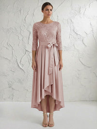A Line/Princess Round Neck Elegant Mother of the Bride Dresses with Bow