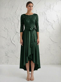 A Line/Princess Round Neck Elegant Mother of the Bride Dresses with Bow