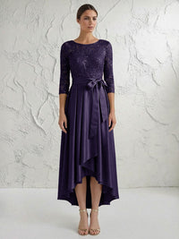 A Line/Princess Round Neck Elegant Mother of the Bride Dresses with Bow