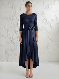 A Line/Princess Round Neck Elegant Mother of the Bride Dresses with Bow