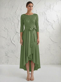 A Line/Princess Round Neck Elegant Mother of the Bride Dresses with Bow