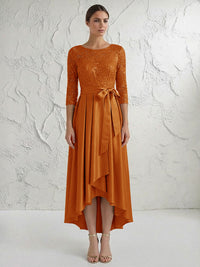 A Line/Princess Round Neck Elegant Mother of the Bride Dresses with Bow